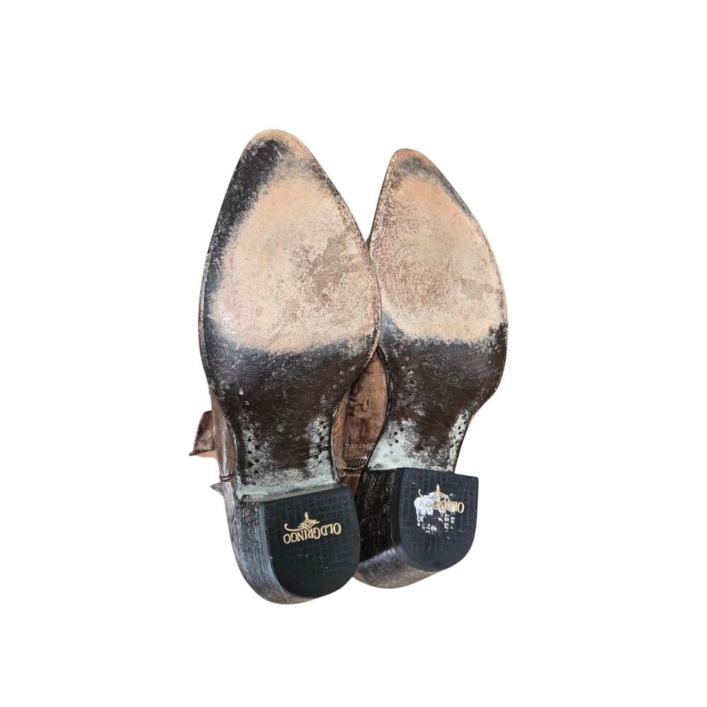 Old Gringo Eagle Swarovski Crystal Brown Distressed Leather Zip Up Boots Size 10 - Picture 7 of 8